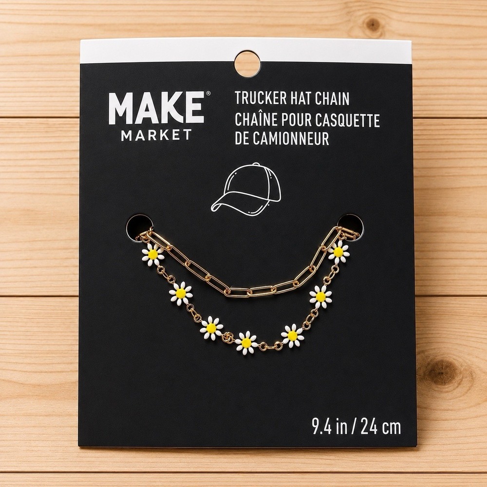 MAKE Market Daisy Trucker Hat Chain Gold Tone Floral Cap Charm 9.4" New [N]